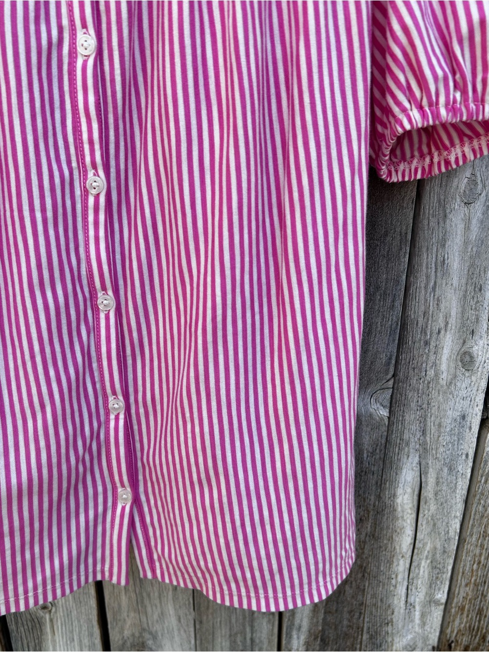 Boden Mya Short Sleeve Smocked Shirt Cotton Tencel Pink Punch Ivory Stripe 6 - Picture 9 of 16